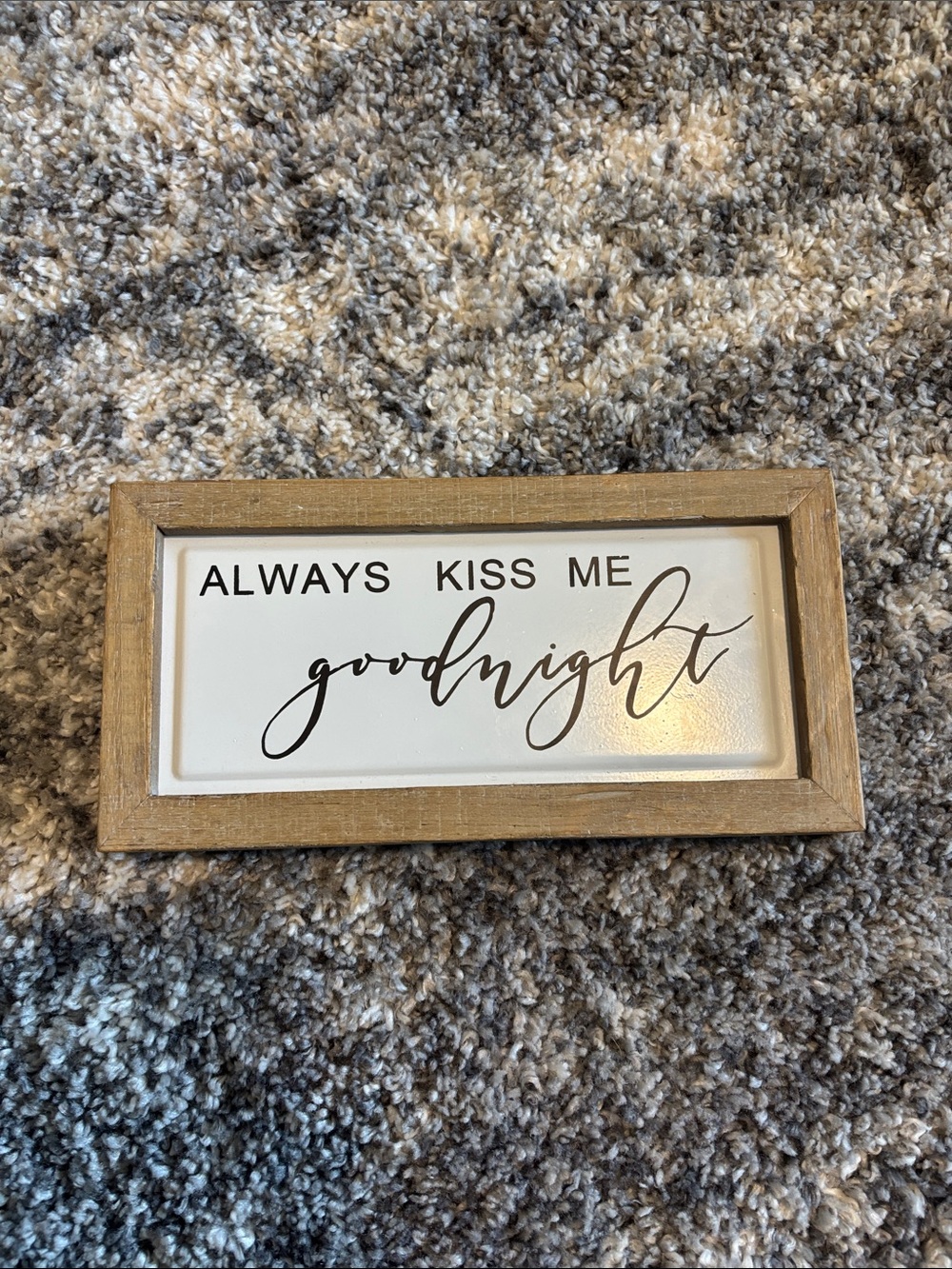 Always Kiss Me Goodnight Wood-Framed Wall Sign - White and Brown